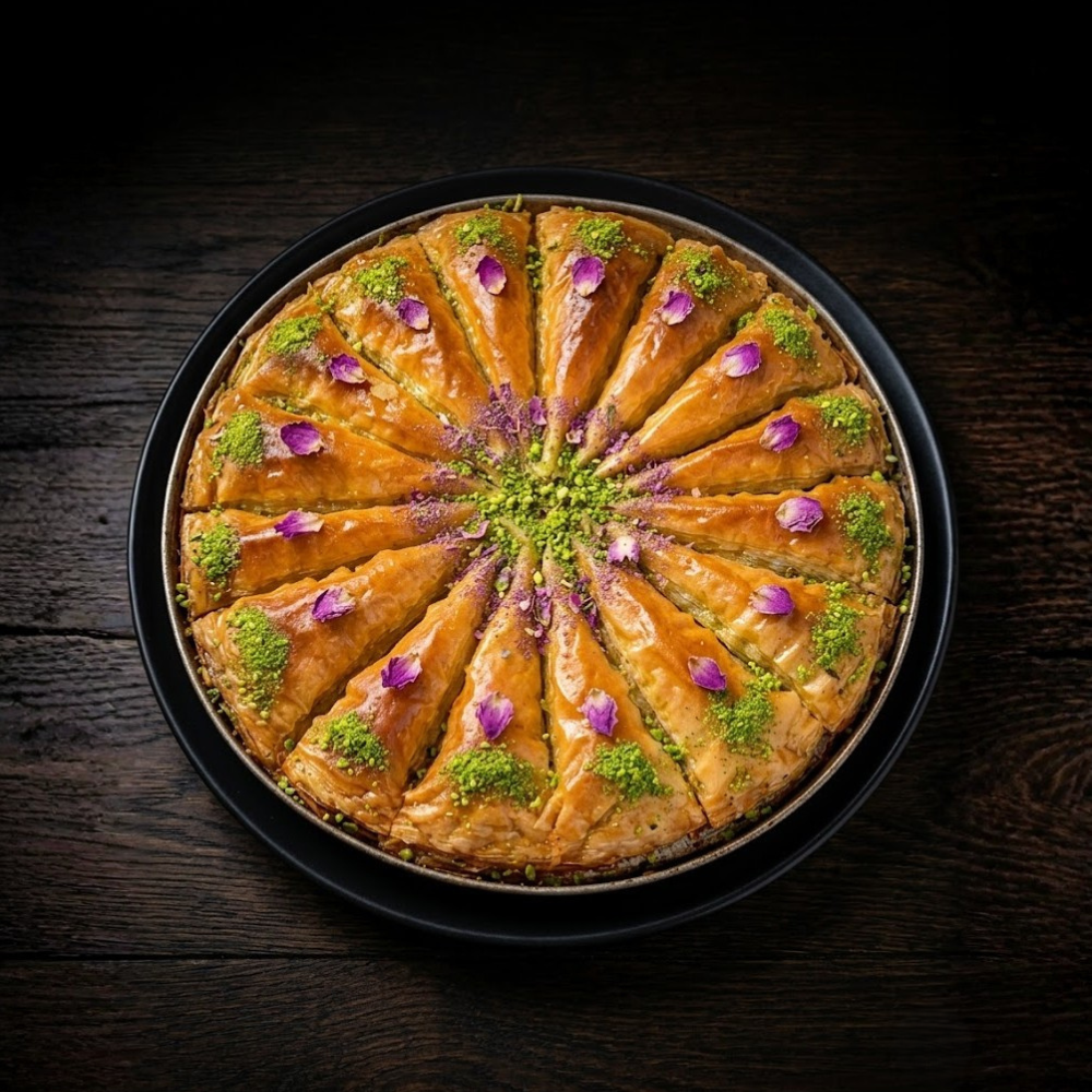 Baklawa con Pistacho y Pétalos de Rosa